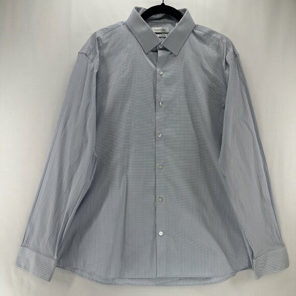 Calvin Klein Shirt Mens XL 17-17.5 34-35 X Extra Slim Fit Check Button Up Blue - Picture 1 of 11